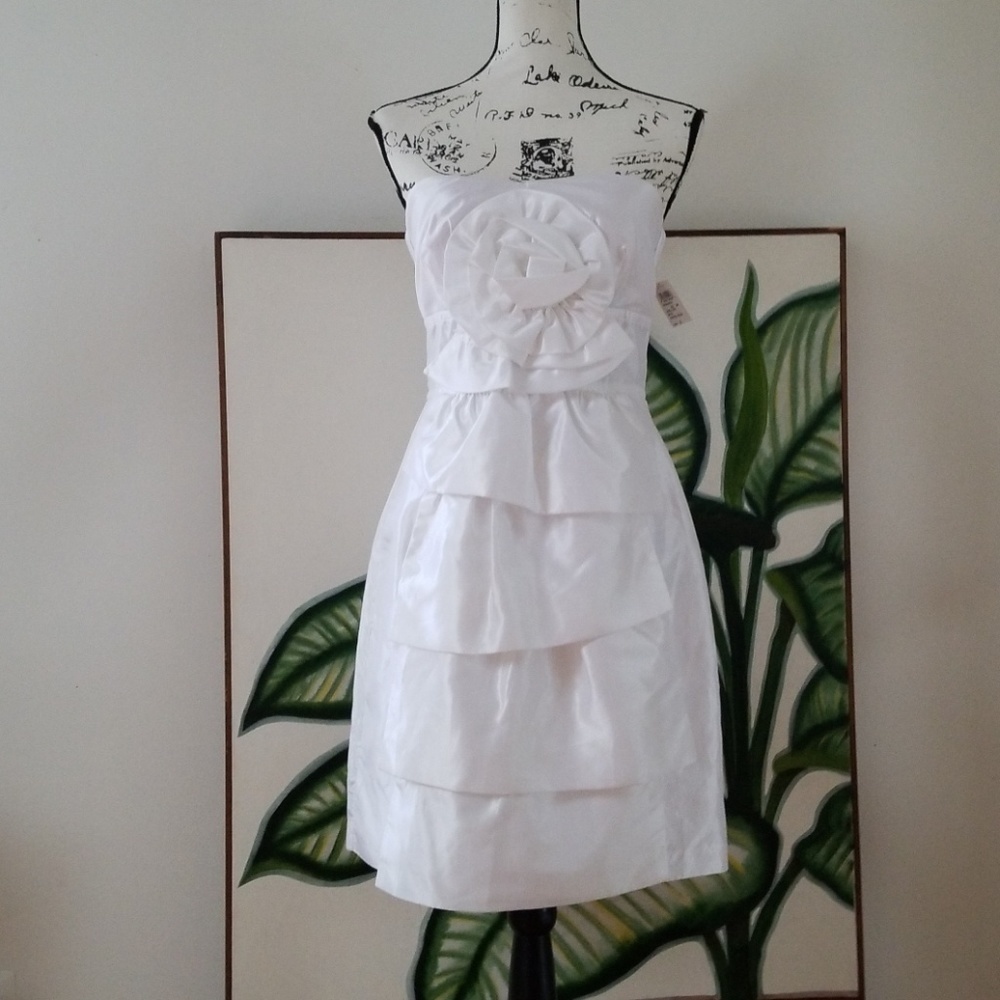 VTG?Windsor white strapless satiny with Rose dress